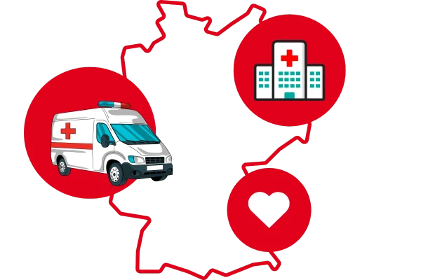 Deutschlandkarte mit Projekten der humanitären Hilfe